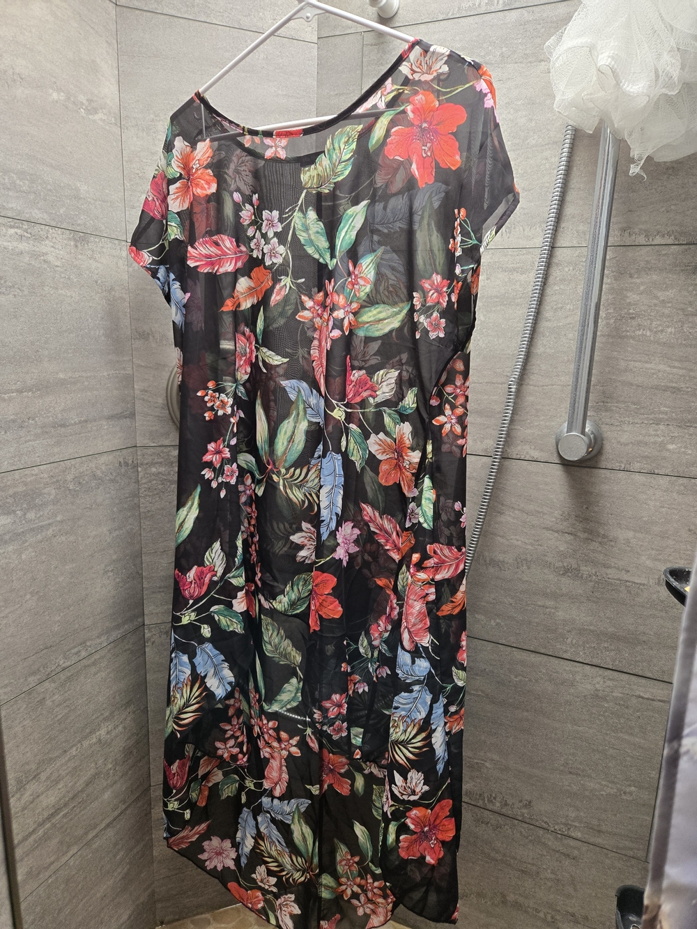 cha cha vente Black Floral Sheer Camisole Dress with Multicolor Blooms